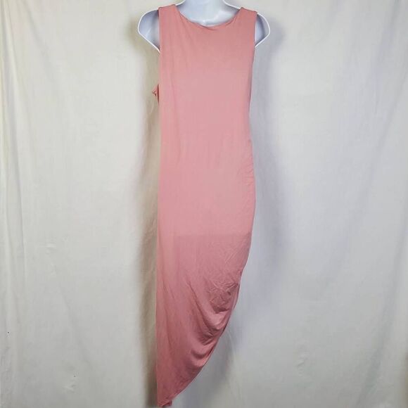 Beeson River Plus Size Asymmetrical Tank Maxi Dress Pink Ruched Hem Sleeveless 2 - Picture 4 of 6